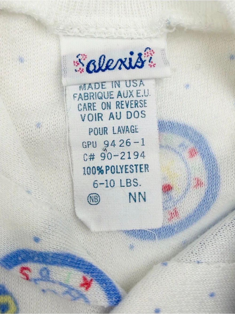 Vintage Alexis Newborn Infant Footed Sleeper White ABC’s Alphabet Kids